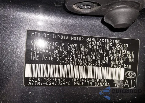 2013 Toyota Corolla L z USA, uszkodzony, nr VIN 2T1BU4EE6DC094518